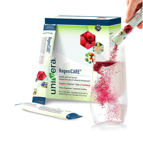 Univera RegeniCARE drink powder packet and box image - Rasberry Flavored - 30 sticks