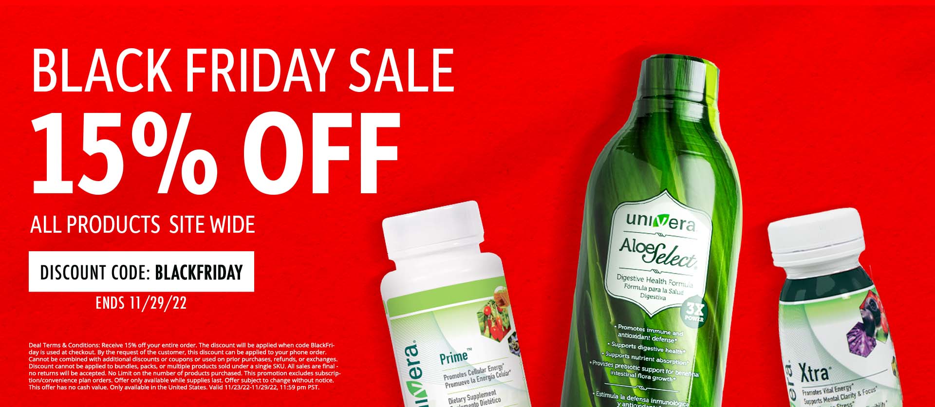 15% off all products sitewide for Univera Black Friday Sale!