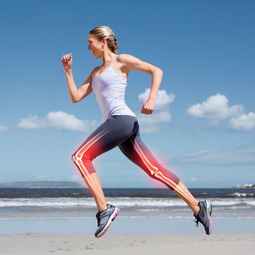 Girl running with a visual of a joint x-ray 